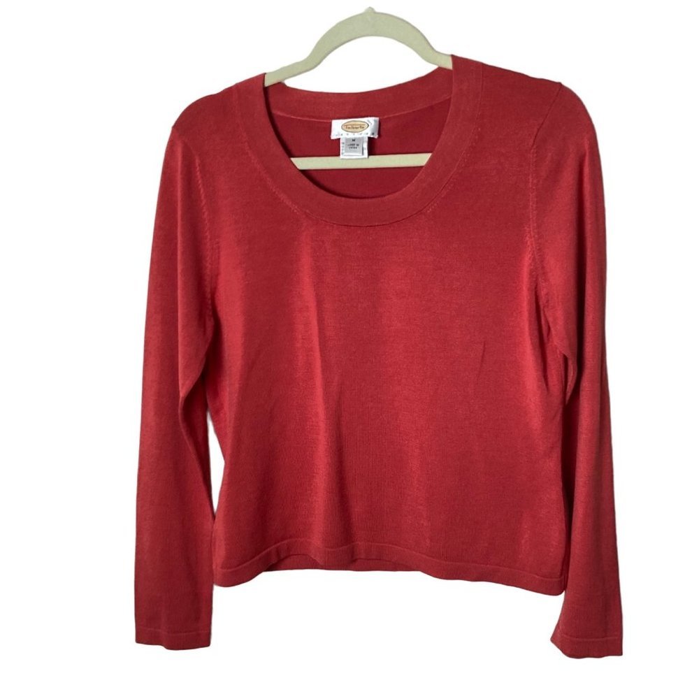 Talbots Women Sz Medium Petite Silk Blend Scoop Neck Pullover Long Sleeve Top